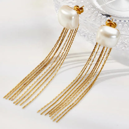 Σκουλαρίκια επιχρυσωμένο ατσάλι μακρυές αλυσίδες - EA814