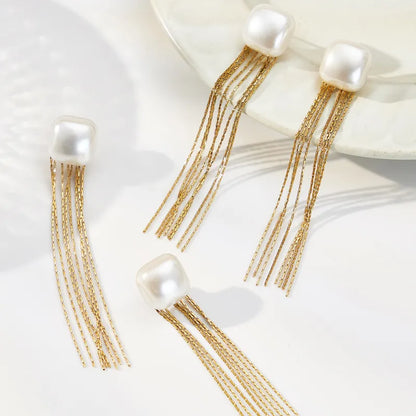 Σκουλαρίκια επιχρυσωμένο ατσάλι μακρυές αλυσίδες - EA814