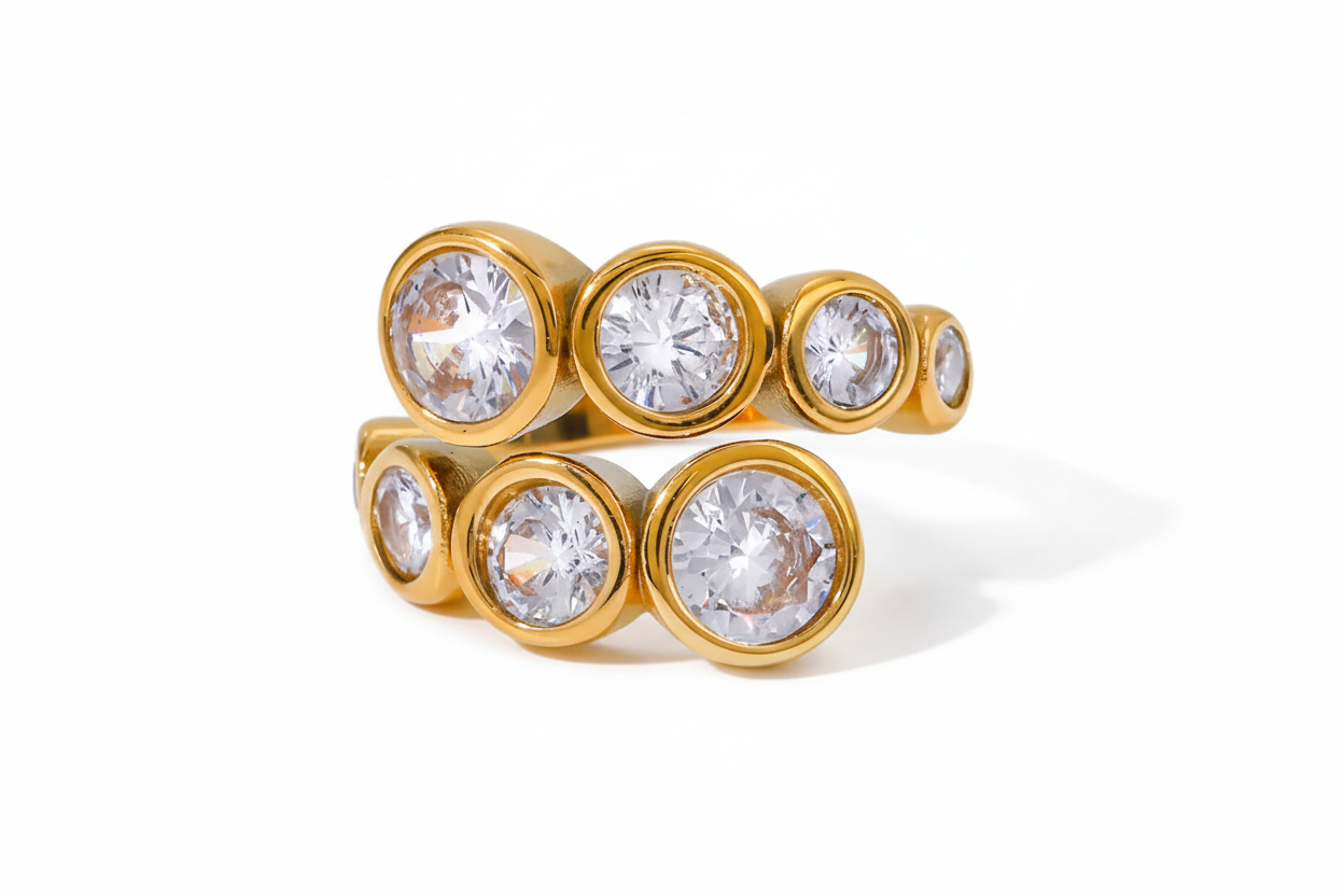 Δαχτυλίδι επιχρυσωμένο ατσάλι με στρόγγυλα zircon-R016