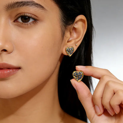 Σκουλαρίκια επιχρυσωμένο ατσάλι καρδιές μπλε - EA808