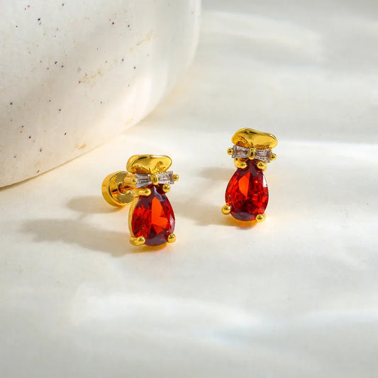 Σκουλαρίκια επιχρυσωμένο ατσάλι με κόκκινο zircon-EA272