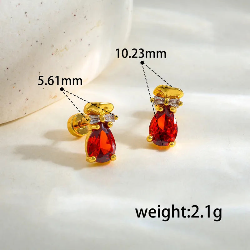 Σκουλαρίκια επιχρυσωμένο ατσάλι με κόκκινο zircon-EA272