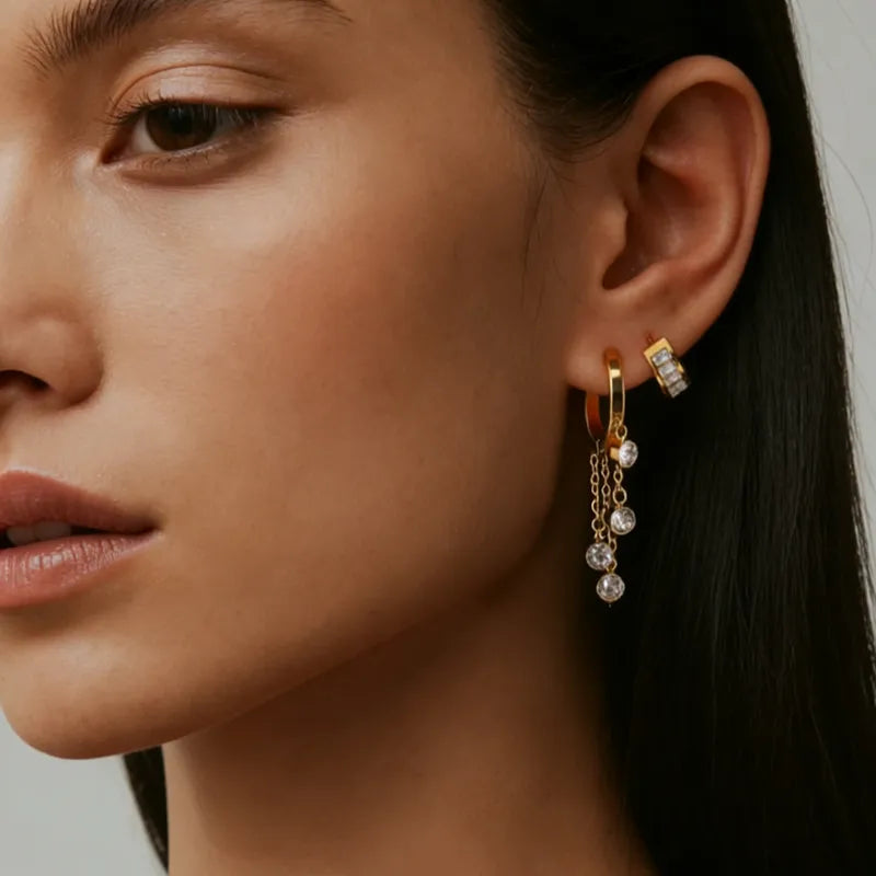 Σκουλαρίκια επιχρυσωμένο ατσάλι με κρύσταλλα-EA196