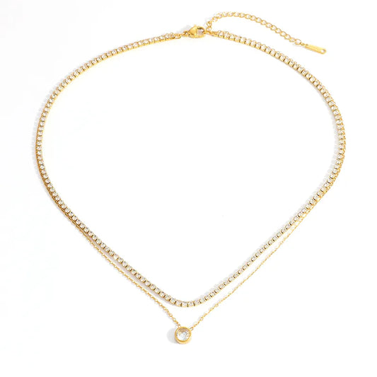 Κολιέ επιχρυσωμένο ατσάλι διπλό με κρύσταλλα-NE474