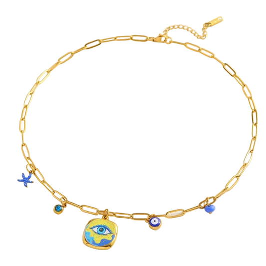 Κολιέ επιχρυσωμένο ατσάλι με μάτια  - NE767