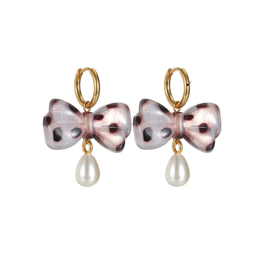 Σκουλαρίκια επιχρυσωμένο ατσάλι φιόγκος με πέρλα-EA393