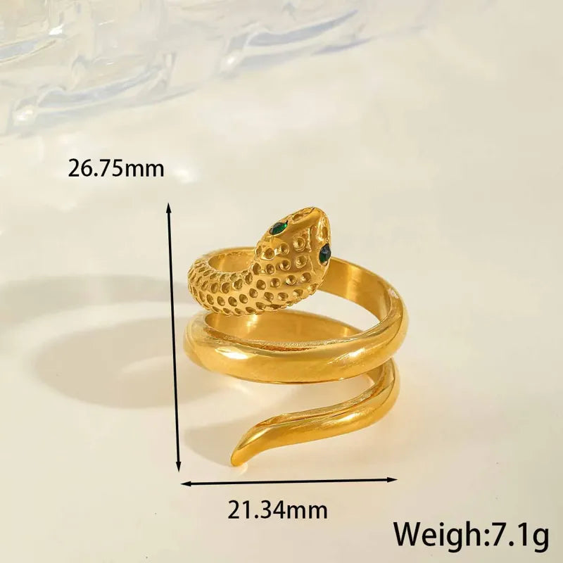 Δαχτυλίδι επιχρυσωμένο ατσάλι φίδι με πράσινο zircon-R070