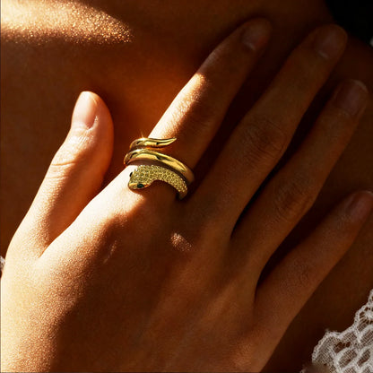 Δαχτυλίδι επιχρυσωμένο ατσάλι φίδι με πράσινο zircon-R070