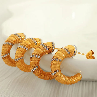 Cercei din oțel auriu cu zirconi mici - EA135