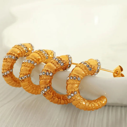 Cercei din oțel auriu cu zirconi mici - EA135