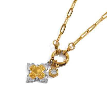 Κολιέ επιχρυσωμένο ατσάλι με σταυρό και κρύσταλλο-NE058