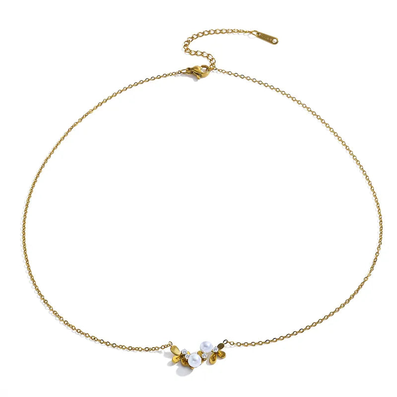 Κολιέ επιχρυσωμένο ατσάλι με πέρλα και zircon-NE339