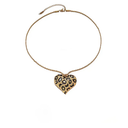 Colier din oțel placat cu aur cu inimă de leopard-NE038