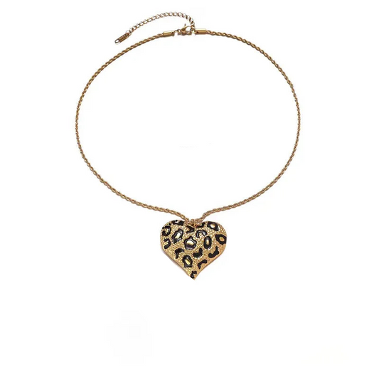 Colier din oțel placat cu aur cu inimă de leopard-NE038