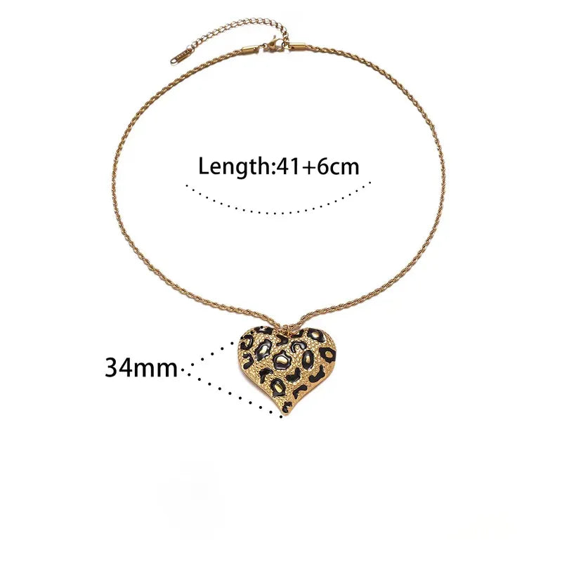 Colier din oțel placat cu aur cu inimă de leopard-NE038
