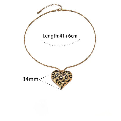 Colier din oțel placat cu aur cu inimă de leopard-NE038