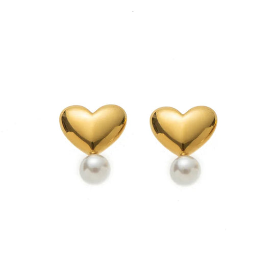 Earrings gilded steel hearts with pearl-ea211