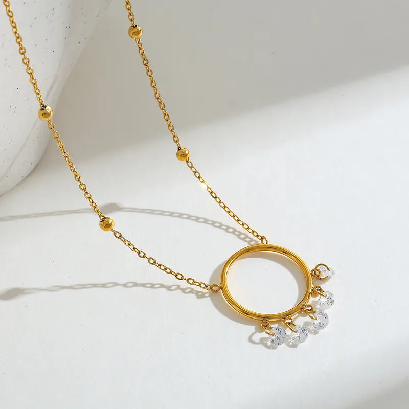 Colier cerc din oțel placat cu aur cu zircon-NE048