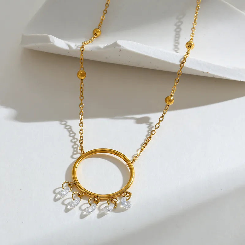 Colier cerc din oțel placat cu aur cu zircon-NE048