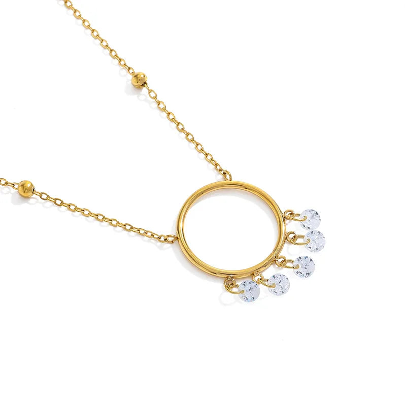 Colier cerc din oțel placat cu aur cu zircon-NE048