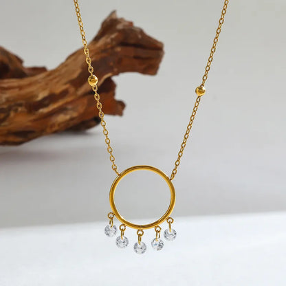 Colier cerc din oțel placat cu aur cu zircon-NE048