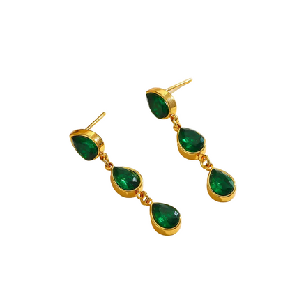 Cercei din oțel placat cu aur cu zirconi verzi-EA306