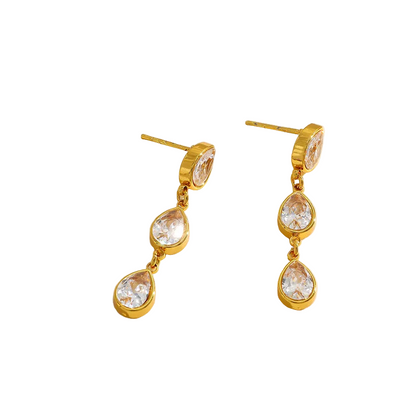 Σκουλαρίκια επιχρυσωμένο ατσάλι με λευκά zircon-EA301