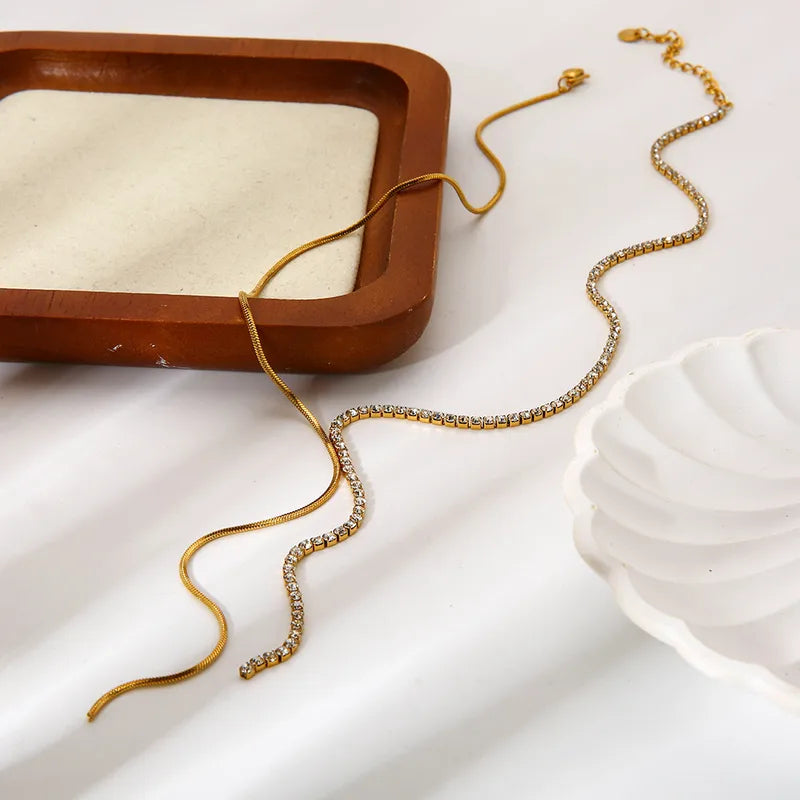 Κολιέ επιχρυσωμένο ατσάλι μακρύ με zircon - NE711