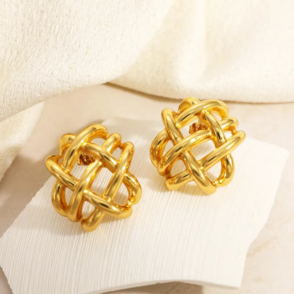 Σκουλαρίκια επιχρυσωμένο ατσάλι με πλέξη-EA123