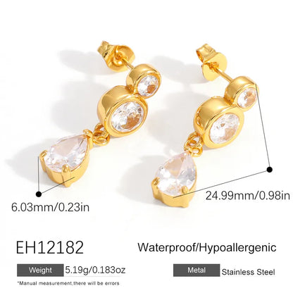 Σκουλαρίκια επιχρυσωμένο ατσάλι με τρια zircon-EA122