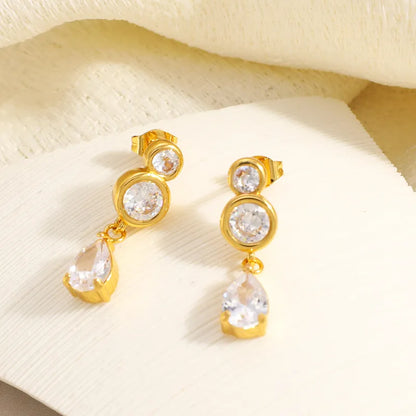 Σκουλαρίκια επιχρυσωμένο ατσάλι με τρια zircon-EA122