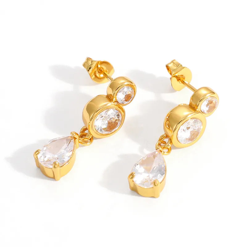 Σκουλαρίκια επιχρυσωμένο ατσάλι με τρια zircon-EA122