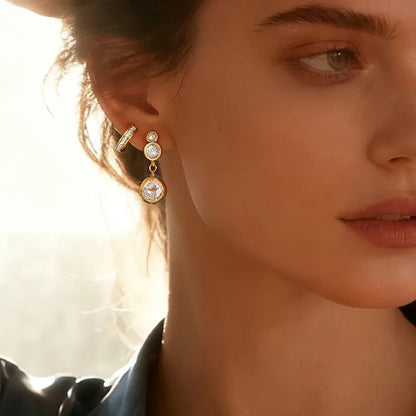 Σκουλαρίκια επιχρυσωμένο ατσάλι με τρια zircon-EA122