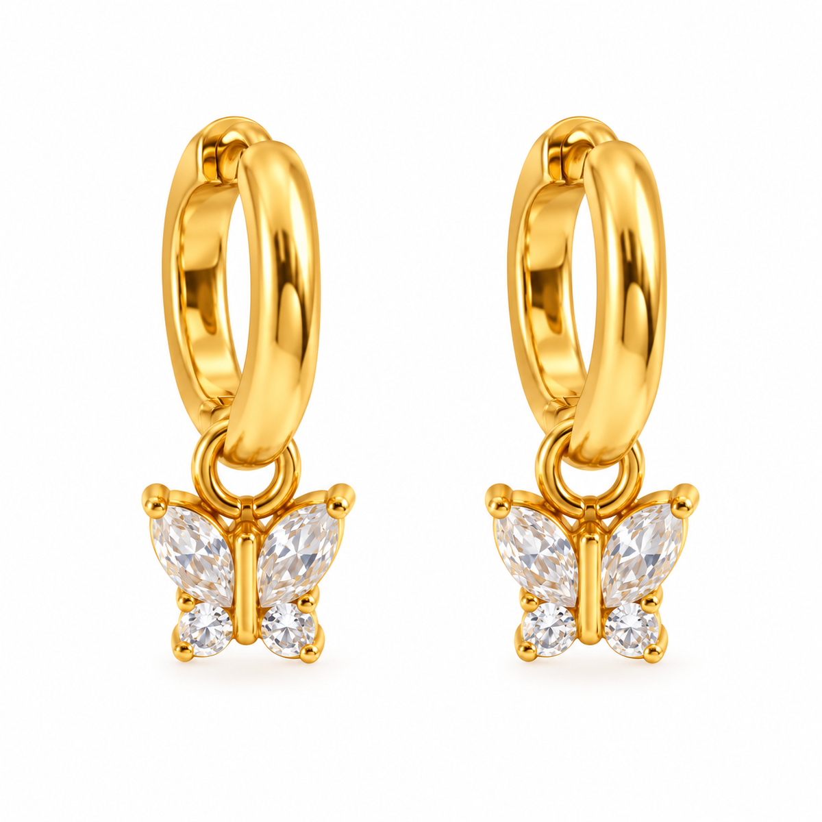 Steel Gold Hoop Earrings with Detachable Butterfly - EA647