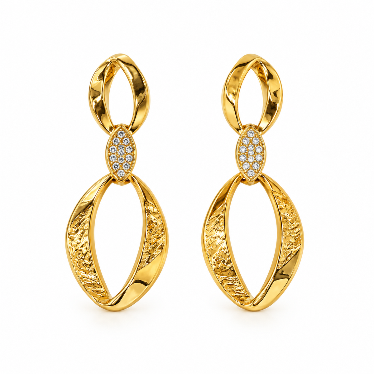 Boucles d'oreilles acier doré et pierres marron - EA320