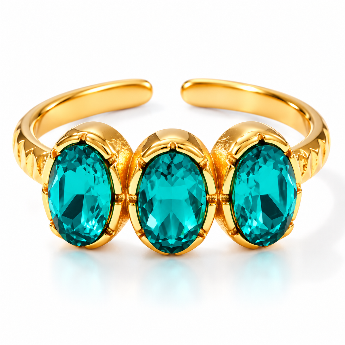 Goldring aus Stahl mit 3 benzinfarbenen Zirkonen – R184
