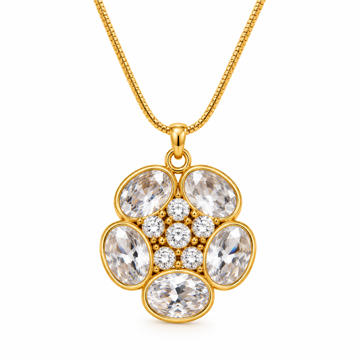 Collar de acero y oro con circonitas - NE699