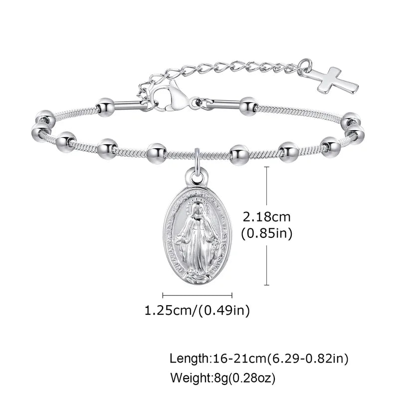 Steel Bracelet with Virgin Mary and Stavros-B232