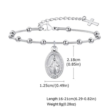 Steel Bracelet with Virgin Mary and Stavros-B232