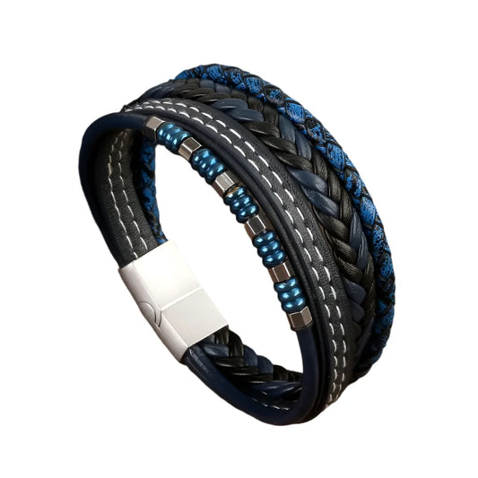 Bracelet steel clasp and blue with black straps-br112