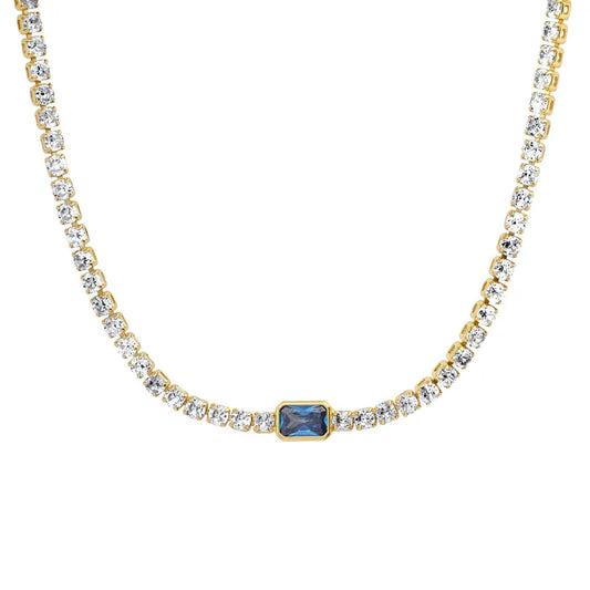 Steel necklace with blue zircon stone-ne092