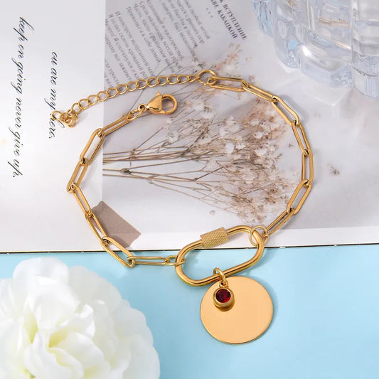 Βραχιόλι επιχρυσωμένο ατσάλι με κόκκινη πέτρα - BR404