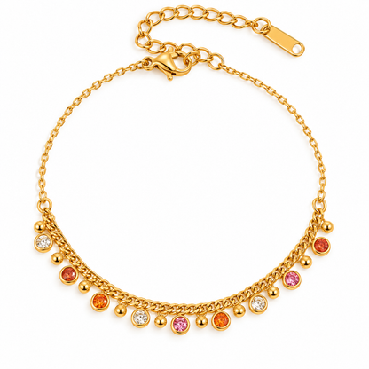 Bracelet en acier avec zircons roses et oranges - BR460