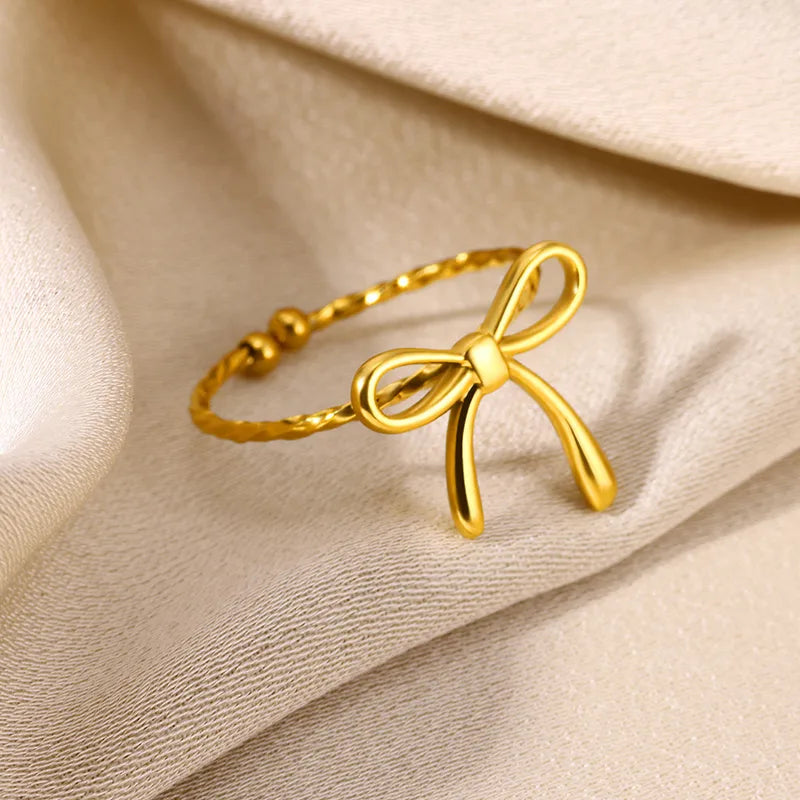 Σετ επιχρυσωμένο ατσάλι φιόγκος κολιέ και δαχτυλίδι-SET047