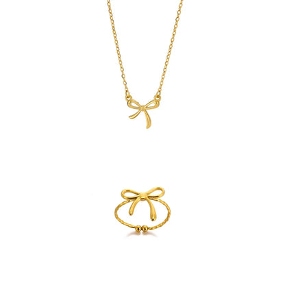 Σετ επιχρυσωμένο ατσάλι φιόγκος κολιέ και δαχτυλίδι-SET047