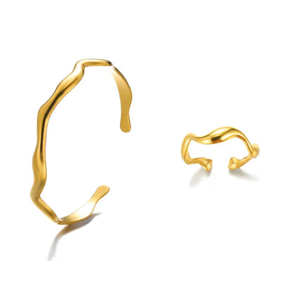 Σετ χρυσό ατσάλι βραχιόλι και δαχτυλίδι-SET070