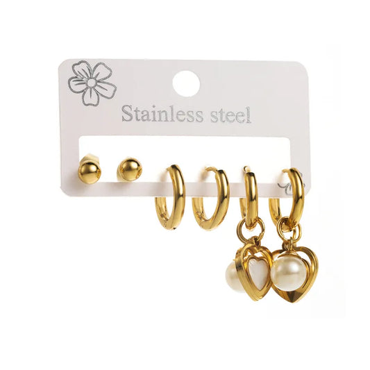 Earrings gilded steel with pearl set-ea478