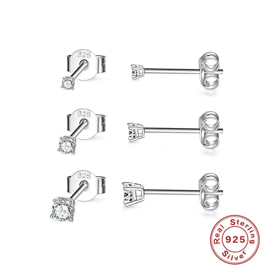 Silver earrings S925 3 pairs with zircon-ea599