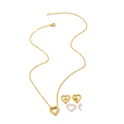 Σετ κολιέ και σκουλαρίκια επιχρυσωμένο ατσάλι καρδιά-SET065