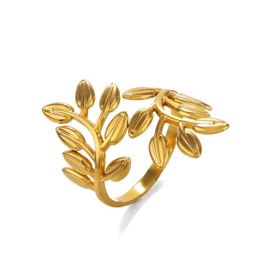 Δαχτυλίδι χρυσό ατσάλι κλαδιά με φύλλα-R196